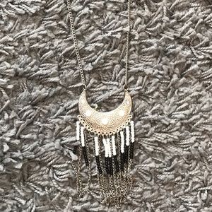 Boho long necklace with black and white beads